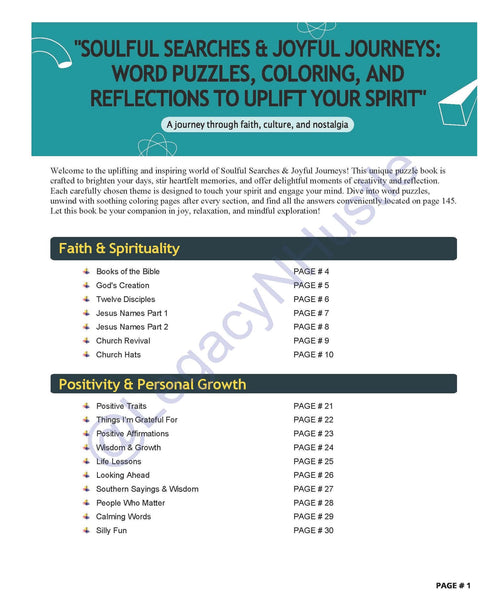 Soulful Searches & Joyful Journeys: Word Puzzles, Coloring, and Reflections to Uplift Your Spirit Book