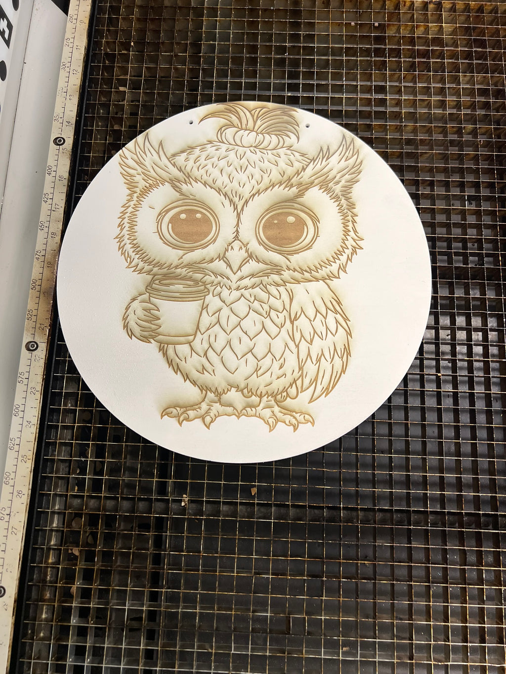 "Coffee Owl" Engraved Wood Coloring Piece