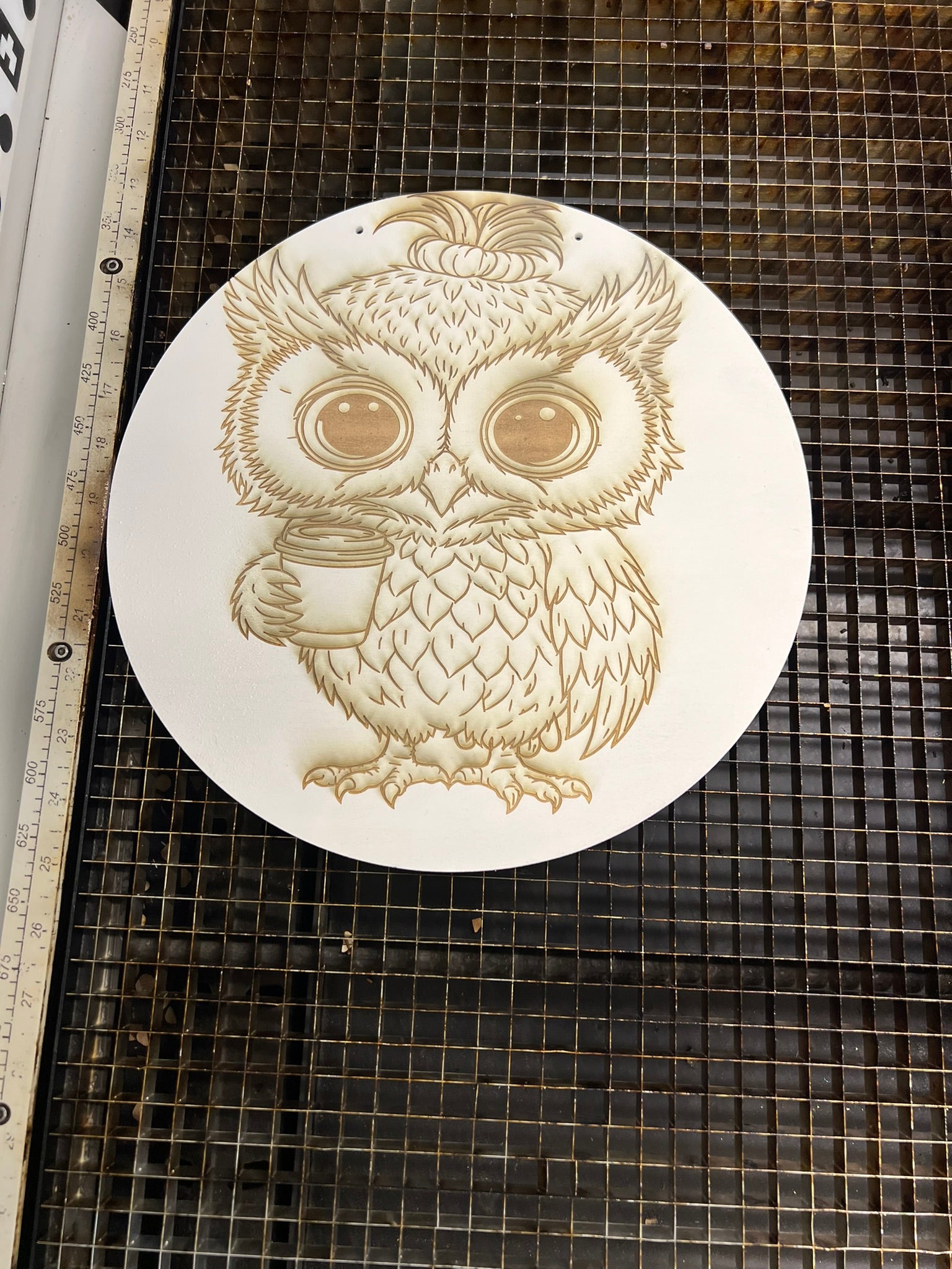 "Coffee Owl" Engraved Wood Coloring Piece